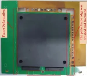 Figure 6 Defective Board Frame Fracture in Molded Power Module Figure 6 Defective Board Frame Fracture in Molded Power Module