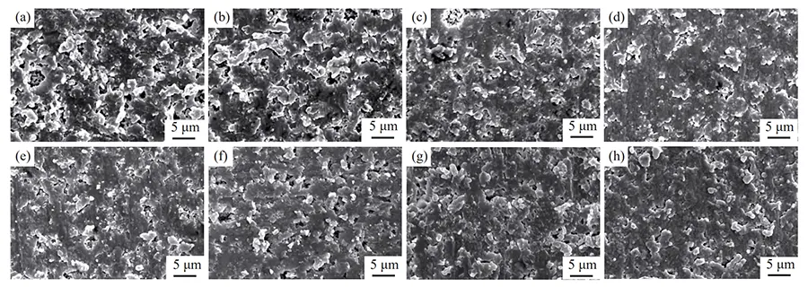 Fig.6 SEM images of copper substrate surface under different magnetic field Fig.6 SEM images of copper substrate surface under different magnetic field