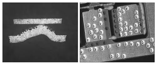 Figure 14. Cross section and appearance of laser blind hole drilling