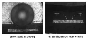 Figure 5. Image of air blowing after thickening and welding of blind hole electroplating