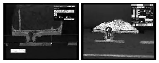 Figure 6. Copper wire connection at the bottom of the blind hole corner, image after assembly and opening