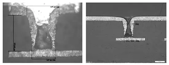 Figure 7. Multiple stacked B plates cause open circuits after blind via soldering