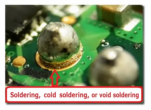Fig 5 Inclusion, cold weld, or cold solder joint (poor wetting)