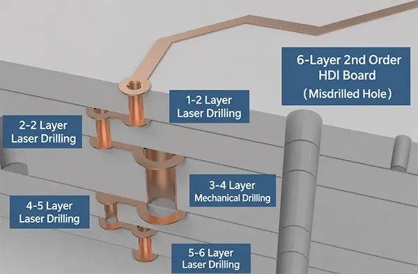 Figure 2 2nd order HDI board with two layers of laser vias Figure 2 2nd order HDI board with two layers of laser vias
