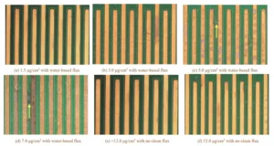 Figure 8 Surface optical morphology of different uncoated PCBs after alternating temperature and humidity test