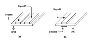 Figure 1. Two different ways to implement differential signals on a PCB Figure 1. Two different ways to implement differential signals on a PCB