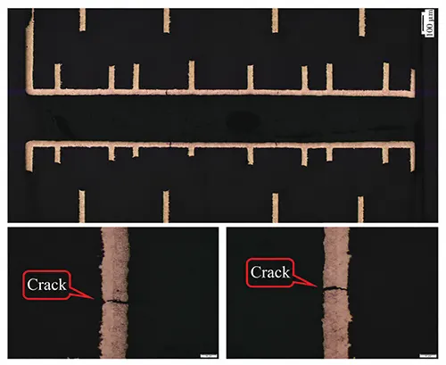 Fig. 1 Representative cross sectional micrograph showing copper fracture in a failed plugged via Fig. 1 Representative cross sectional micrograph showing copper fracture in a failed plugged via