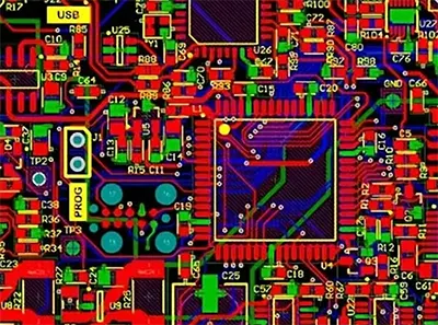 Example of a 4 layer board featuring various trace widths and types